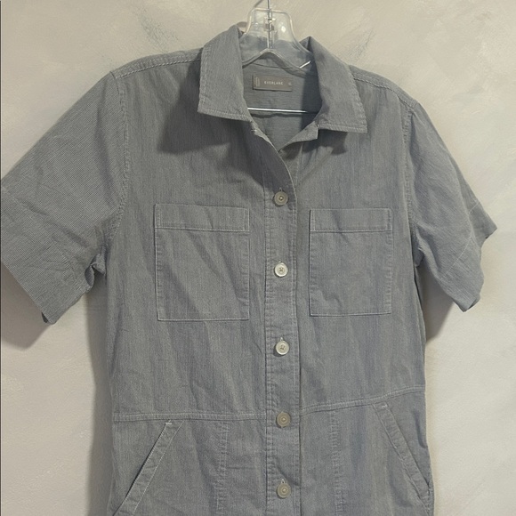 EVERLANE The Cotton Weave Romper 100% Cotton Grey White Stripe Button Front 10 - Picture 4 of 11